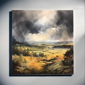 Southdowns Impressionist Landscape Grey Tones Living Room Art | Warm Earth Canvas Print - C