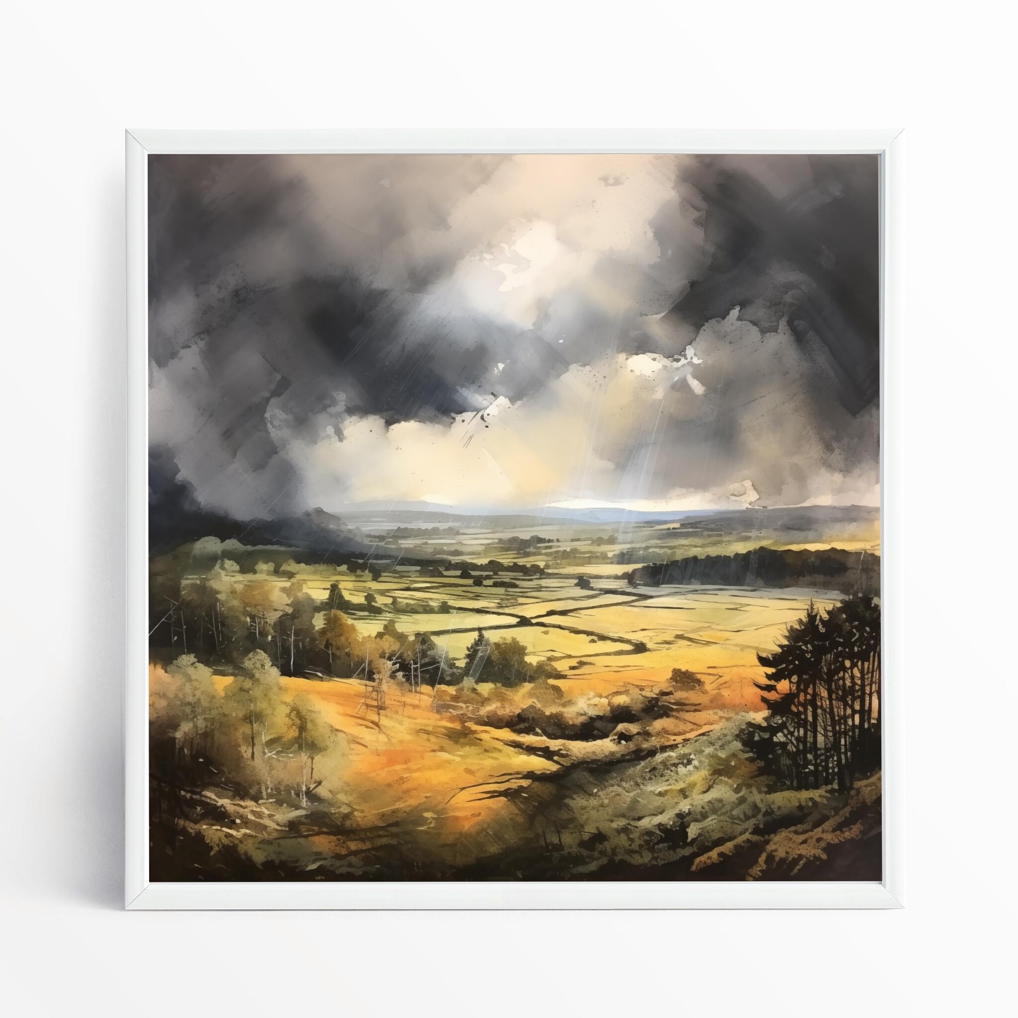 Southdowns Impressionist Landscape Grey Tones Living Room Art | Warm Earth Canvas Print - WFP
