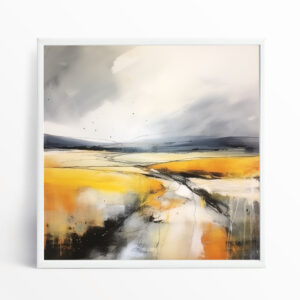 Southdowns Abstract Yellow Grey Living Room Wall Art | Modern Landscape Home Decor