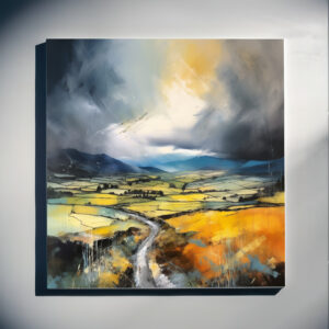 Yorkshire Dales Impressionist Landscape Living Room Wall Art | Grey Tones Decor - C