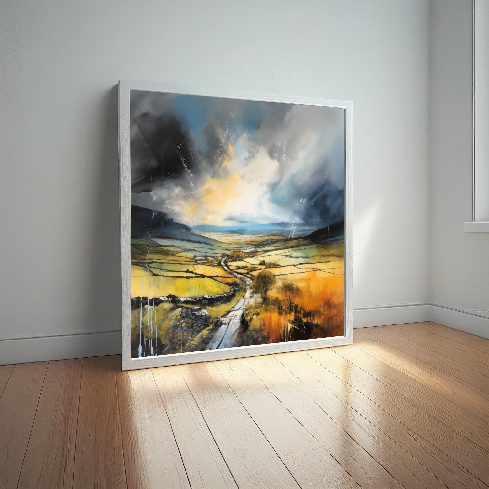 Yorkshire Dales Impressionist Landscape Wall Art | Warm Tones Living Room Decor Canvas Print -