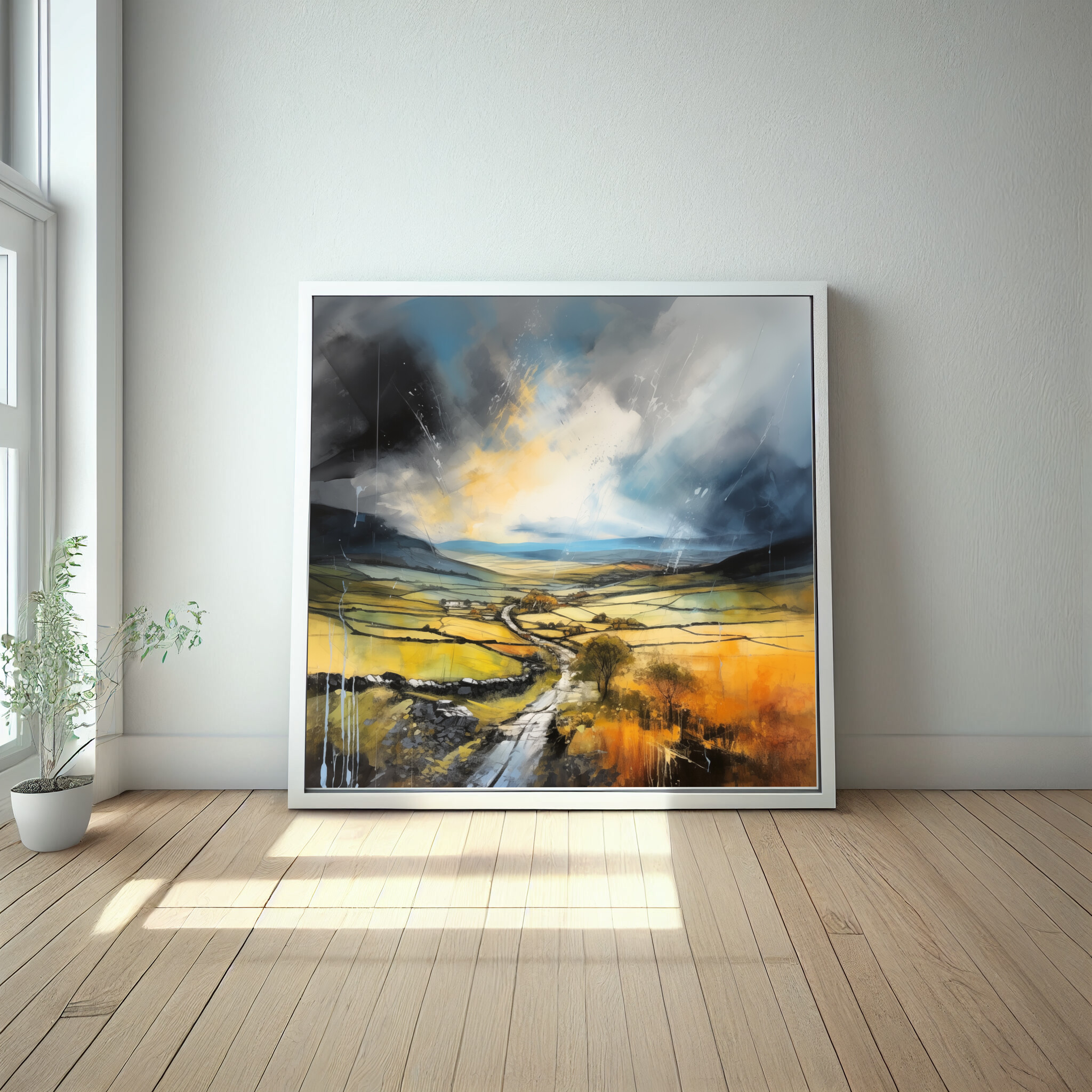 Yorkshire Dales Impressionist Landscape Wall Art | Warm Tones Living Room Decor Canvas Print -