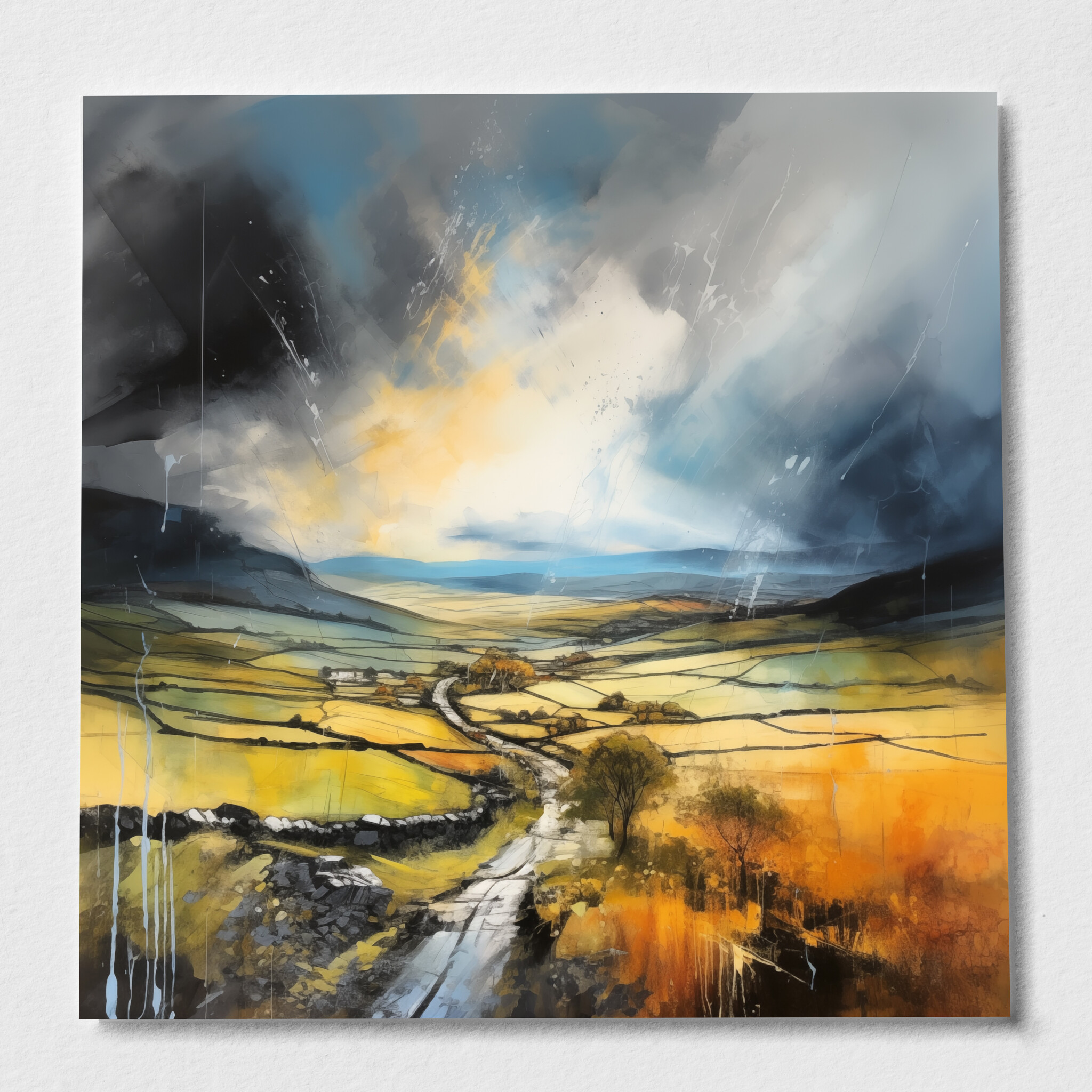 Yorkshire Dales Impressionist Landscape Wall Art | Warm Tones Living Room Decor Canvas Print - P