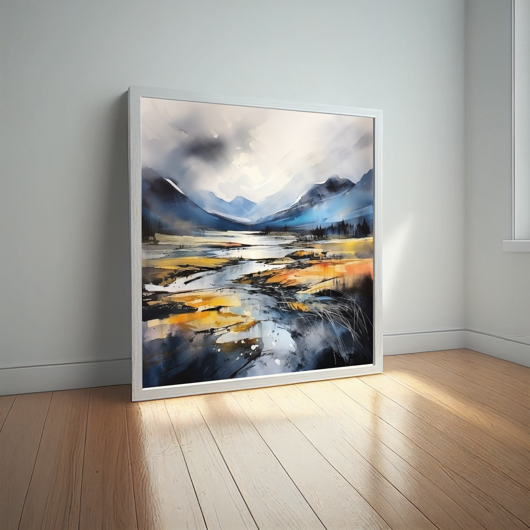 Peak District Abstract Blue Landscape Living Room Wall Art | Modern Home Decor -