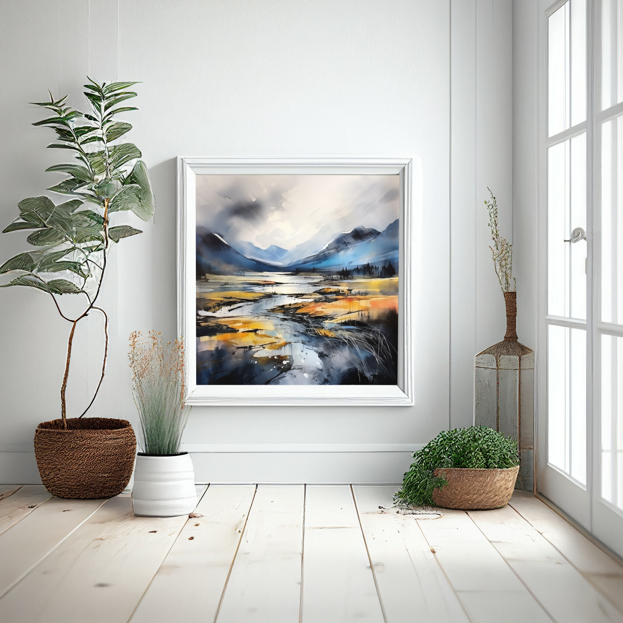 Peak District Abstract Blue Landscape Living Room Wall Art | Modern Home Decor -