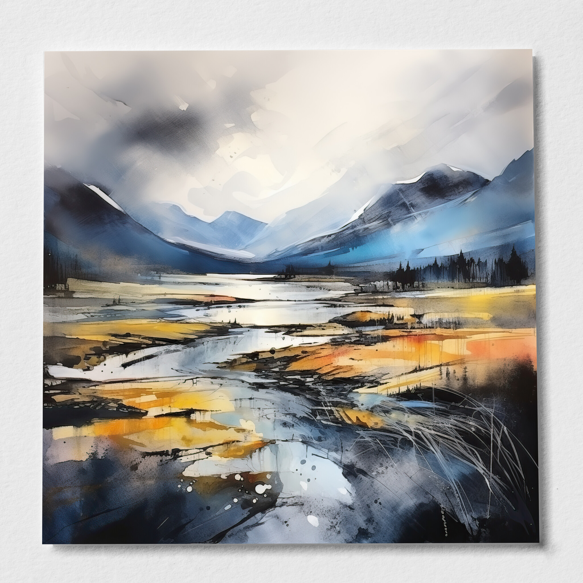 Peak District Abstract Blue Landscape Living Room Wall Art | Modern Home Decor - P