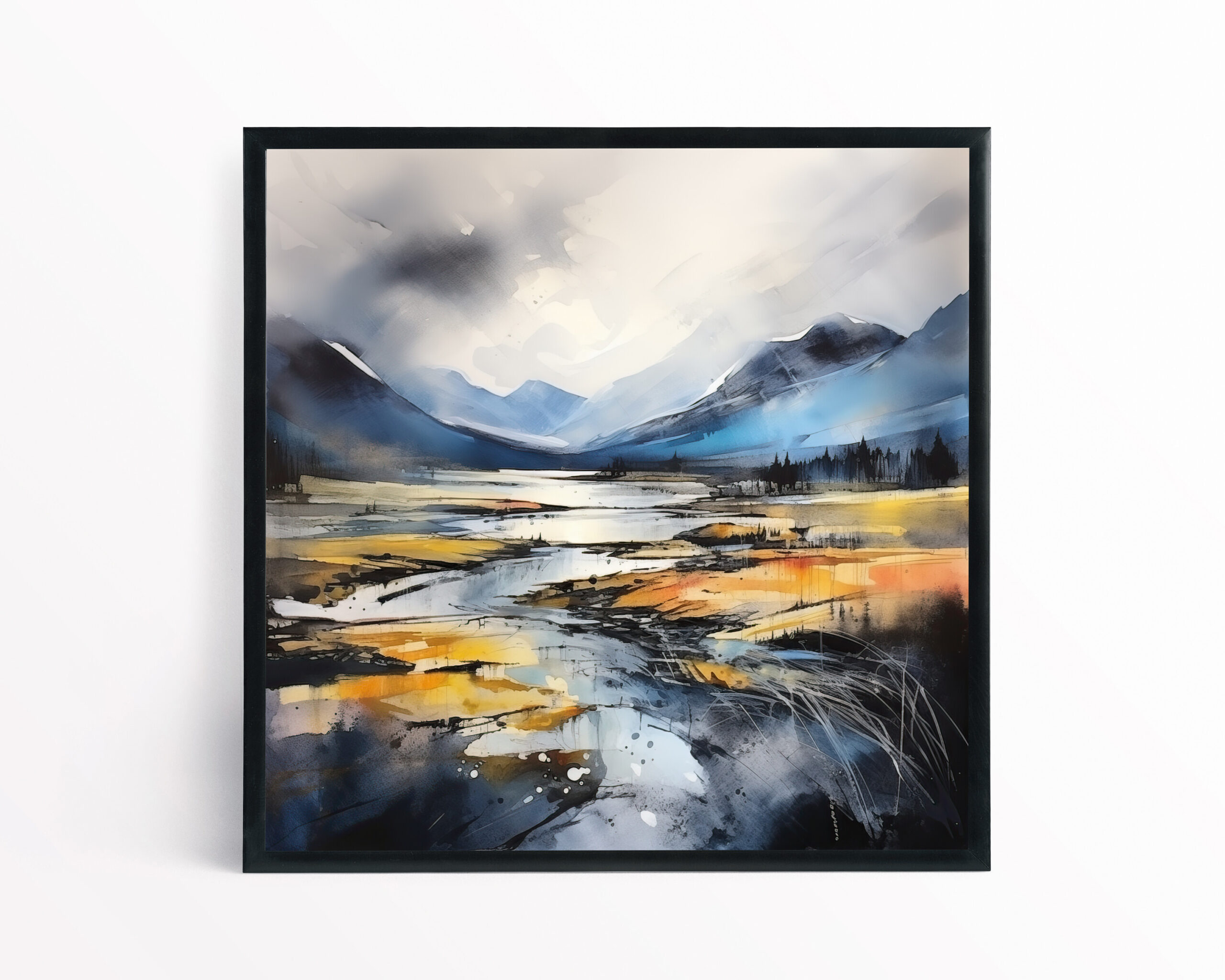 Peak District Abstract Blue Landscape Living Room Wall Art | Modern Home Decor - BFP