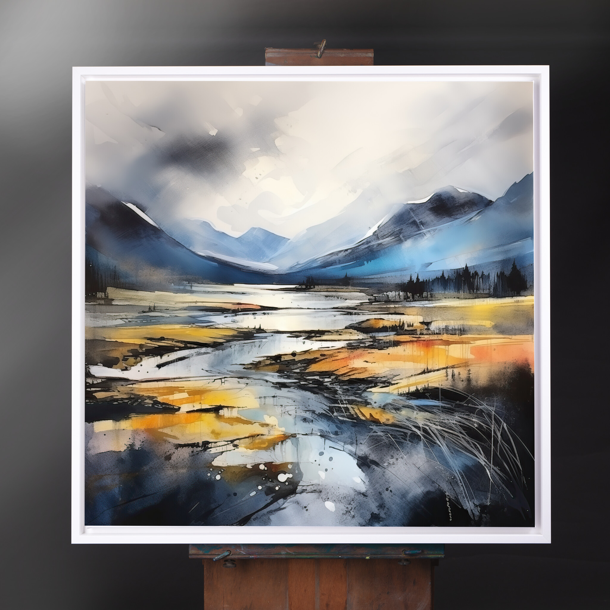 Peak District Abstract Blue Landscape Living Room Wall Art | Modern Home Decor - CWF