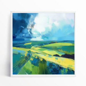 Southdowns Abstract Landscape Green Art for Living Room | Modern Blue Wall Art
