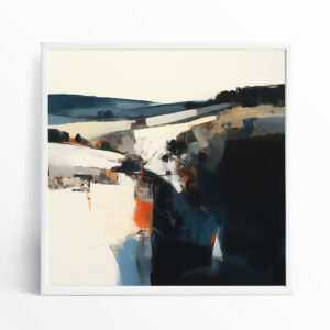 Abstract Landscape in Blue and Warm Tones for Living Room | Modern Wall Art Decor