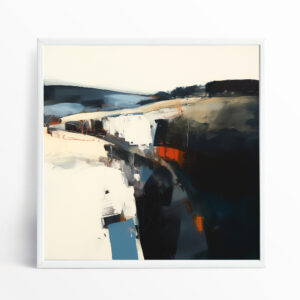 Cornwall Abstract Landscape Blue Warm Living Room Wall Art | Modern Home Decor