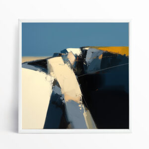 Cornwall Abstract Landscape Blue Modern Living Room Wall Art | Gold Accents Home Decor