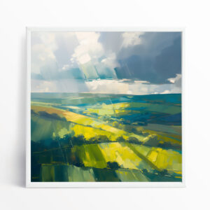 Southdowns Abstract Green Blue Living Room Wall Art | Modern Landscape Home Decor