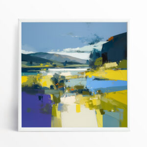 Lake District Abstract Landscape Yellow Blue Living Room Art | Modern Home Decor