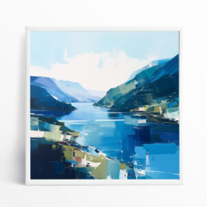 Lake District Impressionist Blue Living Room Wall Art | Modern Landscape Home Decor