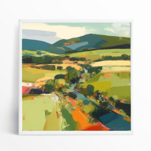 Southdowns Abstract Green Warm Tones Living Room Wall Art | Modern Landscape Decor