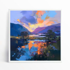Lake District Impressionist Landscape Warm Blue Bedroom Wall Art | Home Decor Canvas