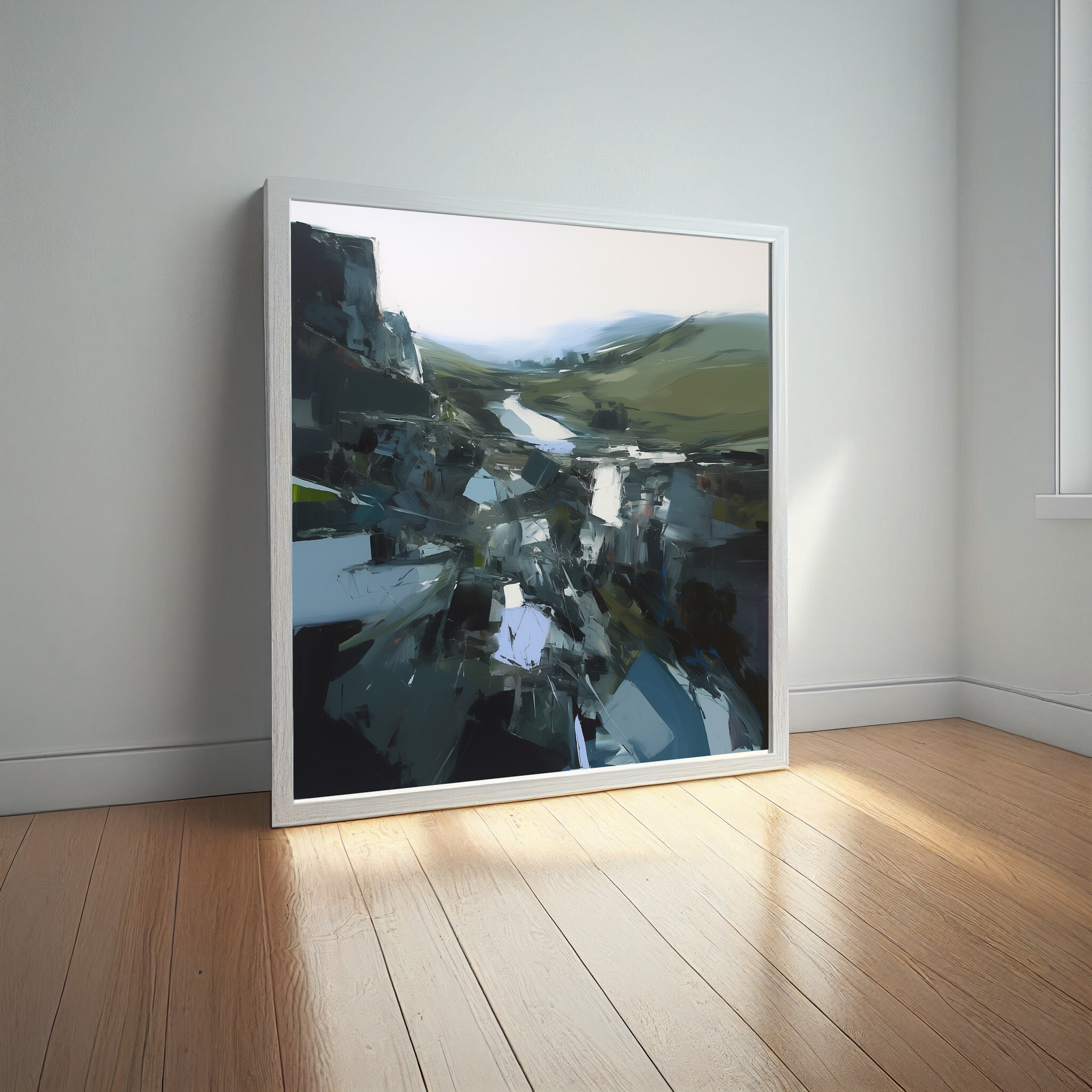 Cornwall Abstract Landscape Blue Green Living Room Art | Canvas Print Wall Decor -