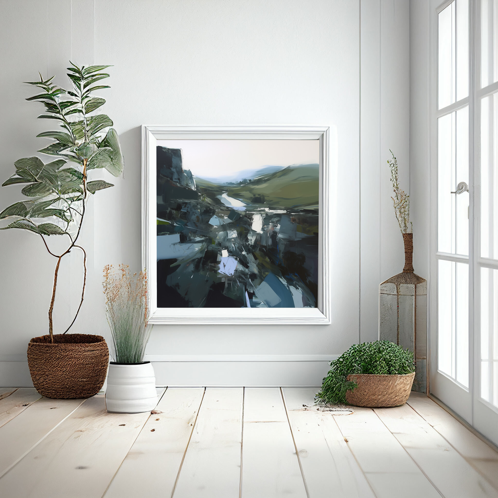 Cornwall Abstract Landscape Blue Green Living Room Art | Canvas Print Wall Decor -