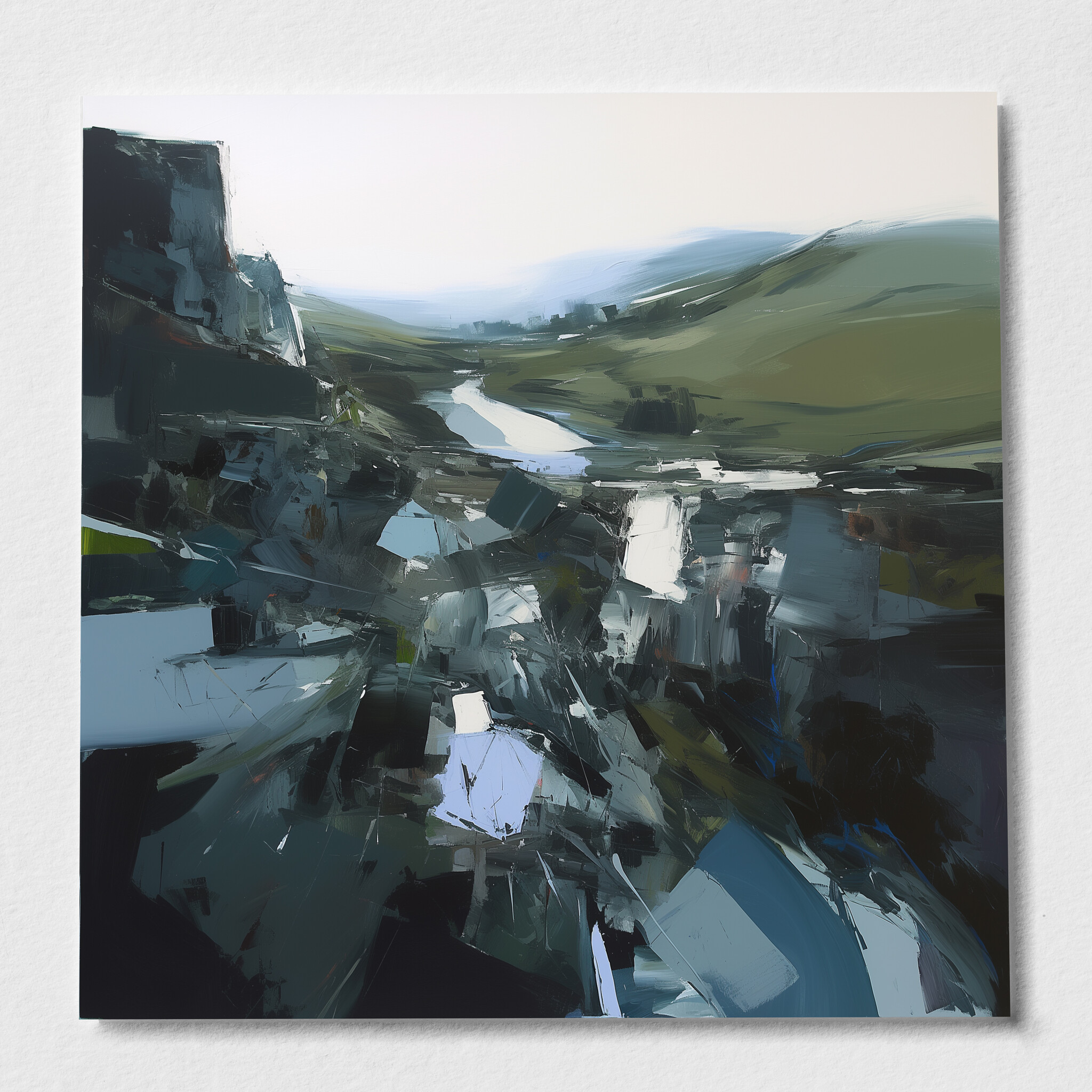 Cornwall Abstract Landscape Blue Green Living Room Art | Canvas Print Wall Decor - P