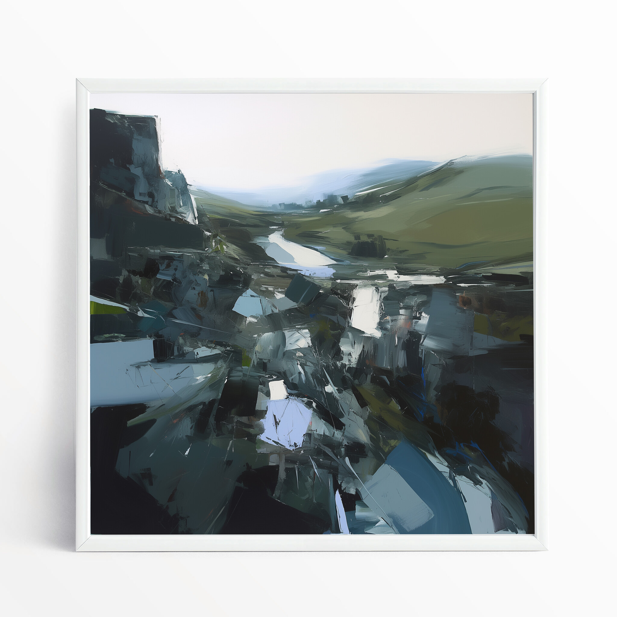 Cornwall Abstract Landscape Blue Green Living Room Art | Canvas Print Wall Decor - WFP