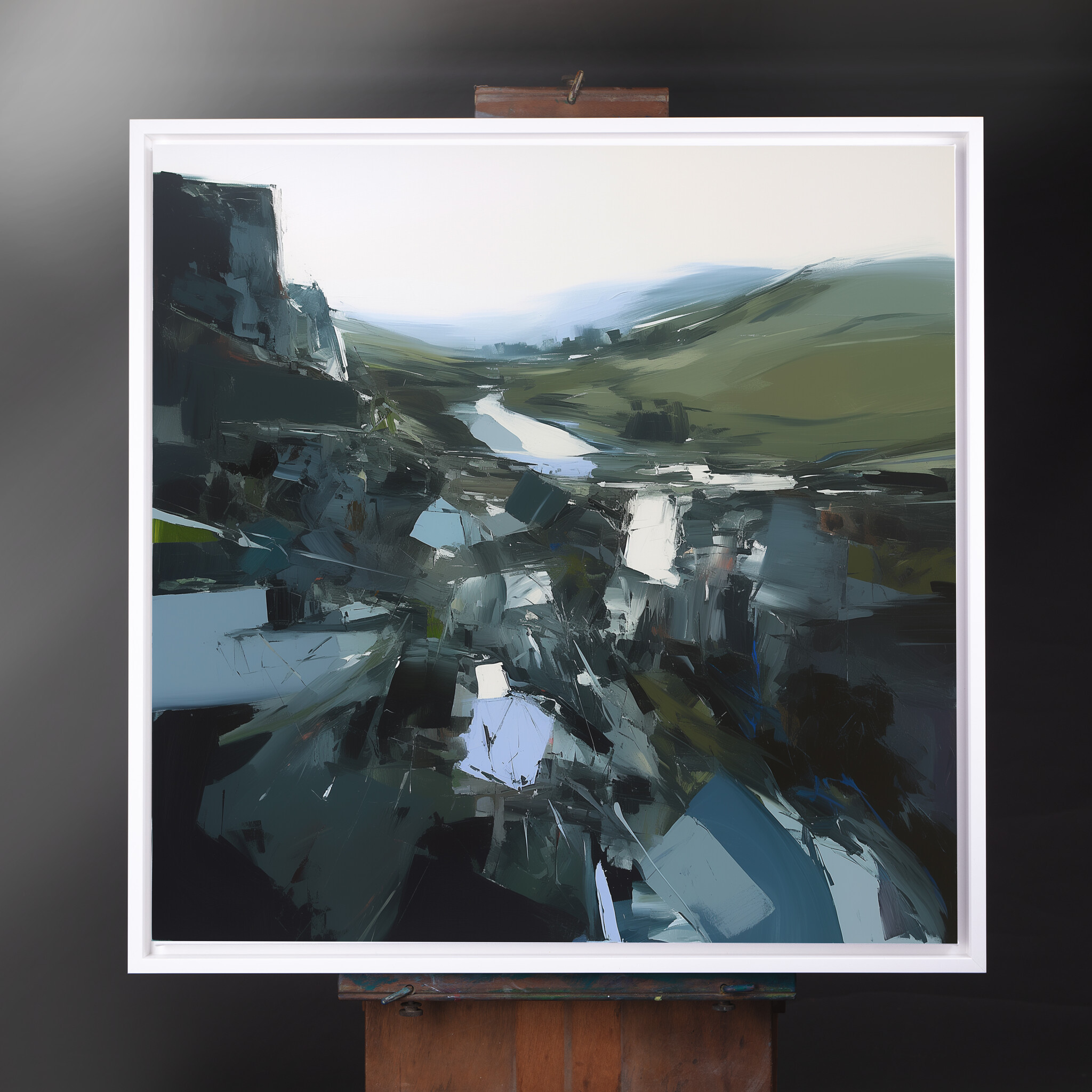 Cornwall Abstract Landscape Blue Green Living Room Art | Canvas Print Wall Decor - CWF