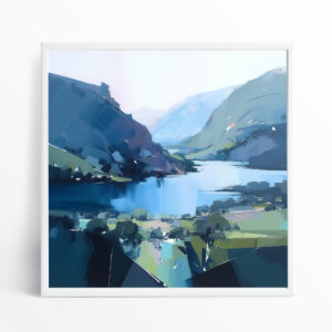 Lake District Abstract Blue Green Living Room Wall Art | Modern Landscape Home Decor