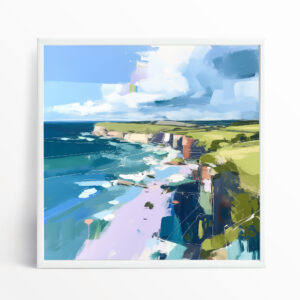 Beachy Head Impressionist Blue Coastal Living Room Wall Art | Ocean Landscape Canvas