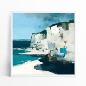 Beachy Head Abstract Blue Coastal Living Room Wall Art | Impressionist Landscape Canvas