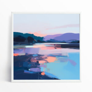 Cornwall Abstract Blue and Purple Living Room Wall Art | Modern Landscape Home Decor