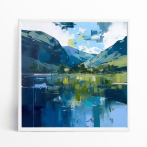 Lake District Abstract Blue Landscape Wall Art | Modern Living Room Home Decor