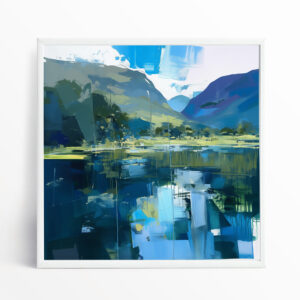Lake District Blue Abstract Living Room Wall Art | Impressionist Landscape Home Decor