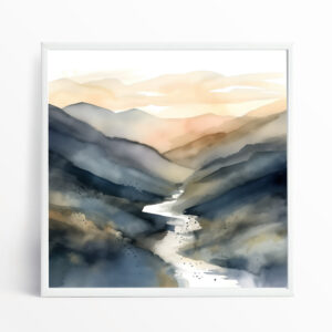 Abstract Landscape Blue Art Living Room Wall Art | Warm Tones Canvas Print