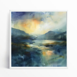 Lake District Abstract Blue Warm Landscape Living Room Wall Art | Canvas Print Home Decor