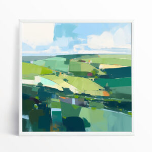 Southdowns Abstract Green Landscape Living Room Wall Art | Modern Home Decor