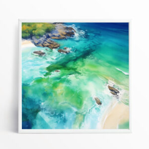 Pembrokeshire Coastal Abstract Blue Green Living Room Wall Art | Ocean View Canvas Print
