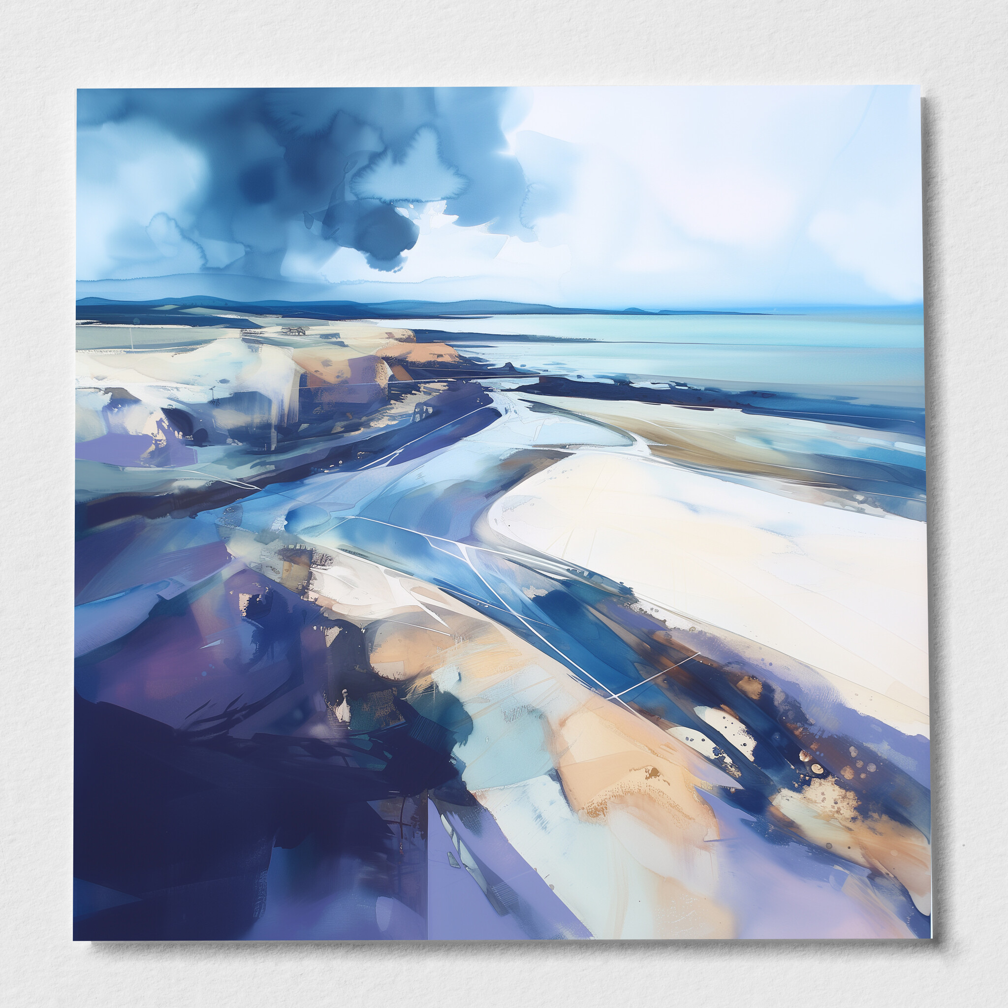 Cornwall Beach Abstract Blue Living Room Wall Art | Coastal Canvas Print - P
