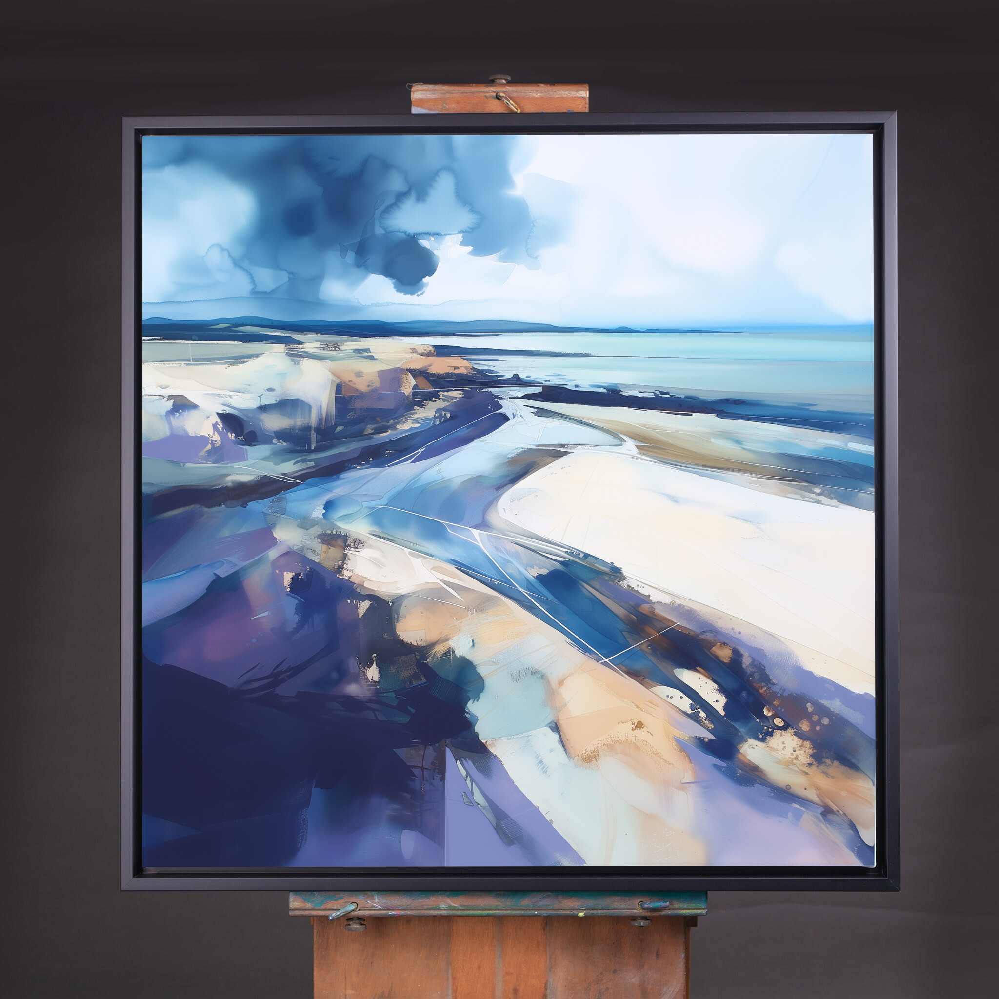 Cornwall Beach Abstract Blue Living Room Wall Art | Coastal Canvas Print - CBF