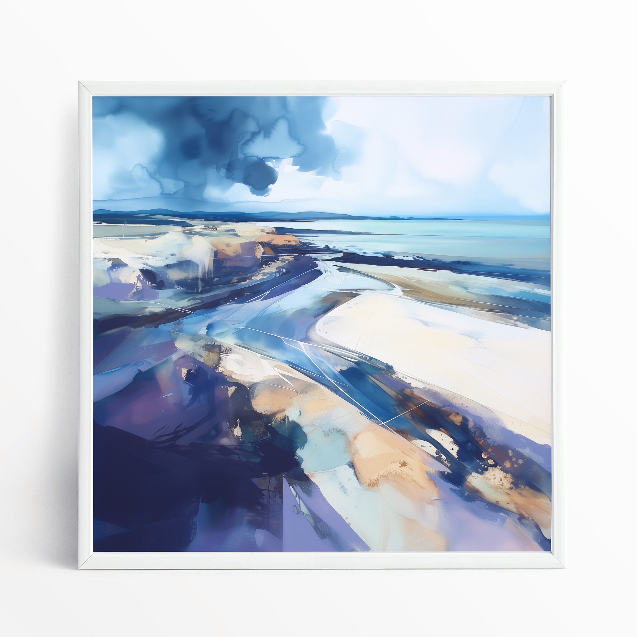 Cornwall Beach Abstract Blue Living Room Wall Art | Coastal Canvas Print
