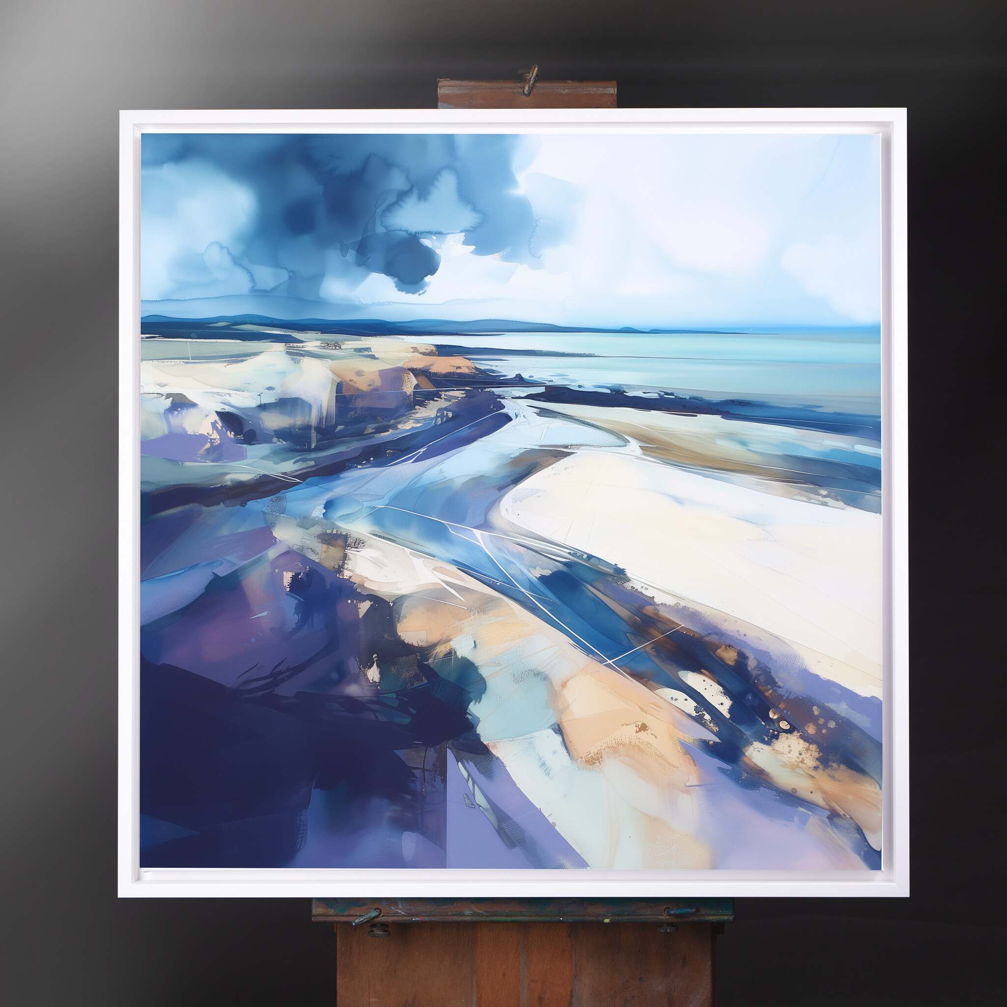 Cornwall Beach Abstract Blue Living Room Wall Art | Coastal Canvas Print - CWF