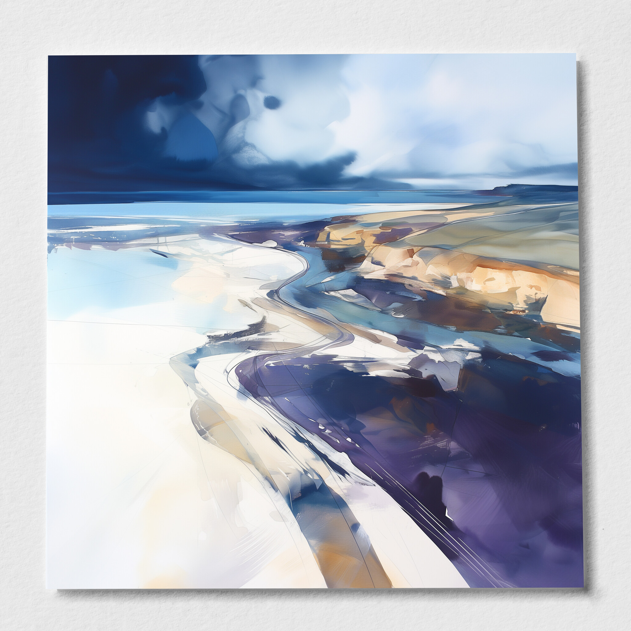 Cornwall Beach Abstract Blue Living Room Wall Art | Modern Coastal Decor - P