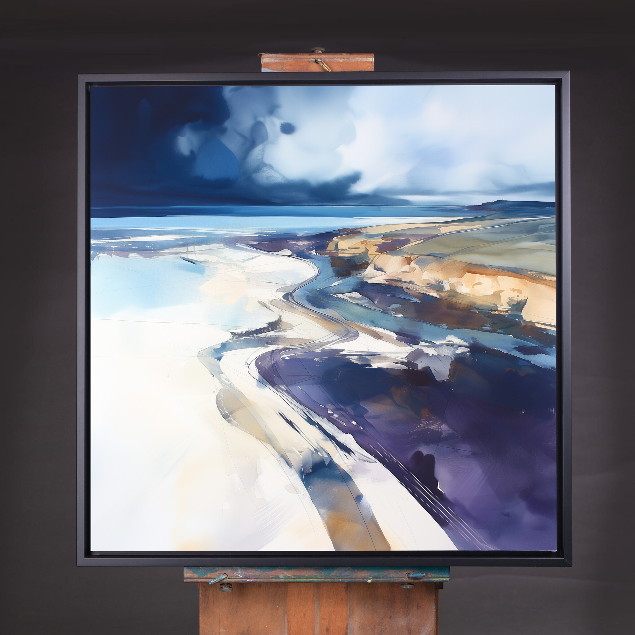 Cornwall Beach Abstract Blue Living Room Wall Art | Modern Coastal Decor - CBF