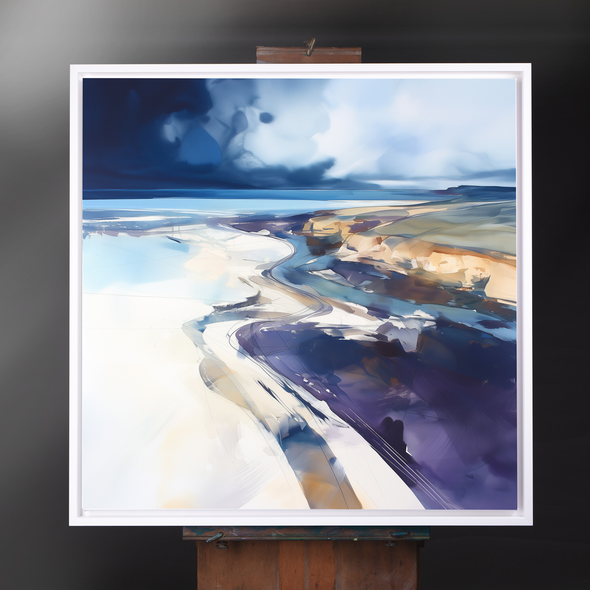 Cornwall Beach Abstract Blue Living Room Wall Art | Modern Coastal Decor - CWF