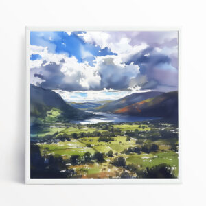 Lake District Impressionist Blue Green Living Room Wall Art | Elegant Home Decor