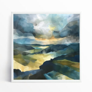 Southdowns Abstract Blue Landscape Living Room Wall Art | Modern Canvas Home Decor
