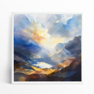Lake District Watercolour Landscape Blue Living Room Wall Art | Warm Tones Canvas Print