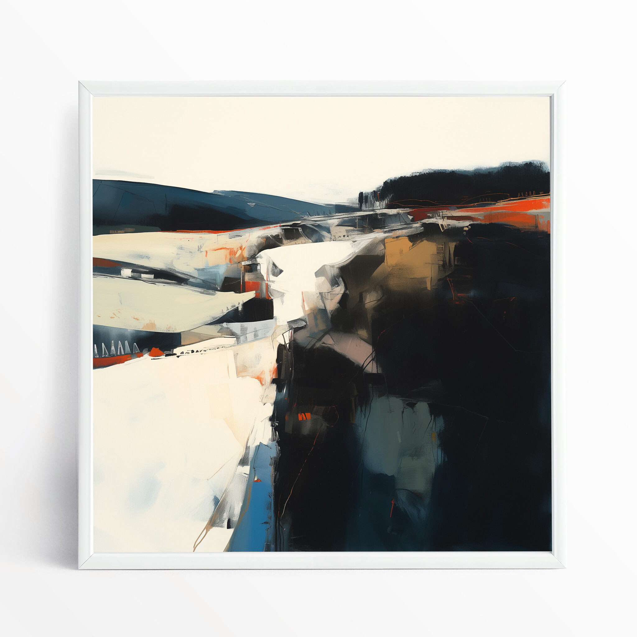 Cornwall Abstract Blue Modern Office Art | Warm Tones Landscape Canvas Print - WFP