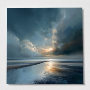 Ocean Sunset View Abstract Blue Landscape Canvas Print | Living Room Wall Art