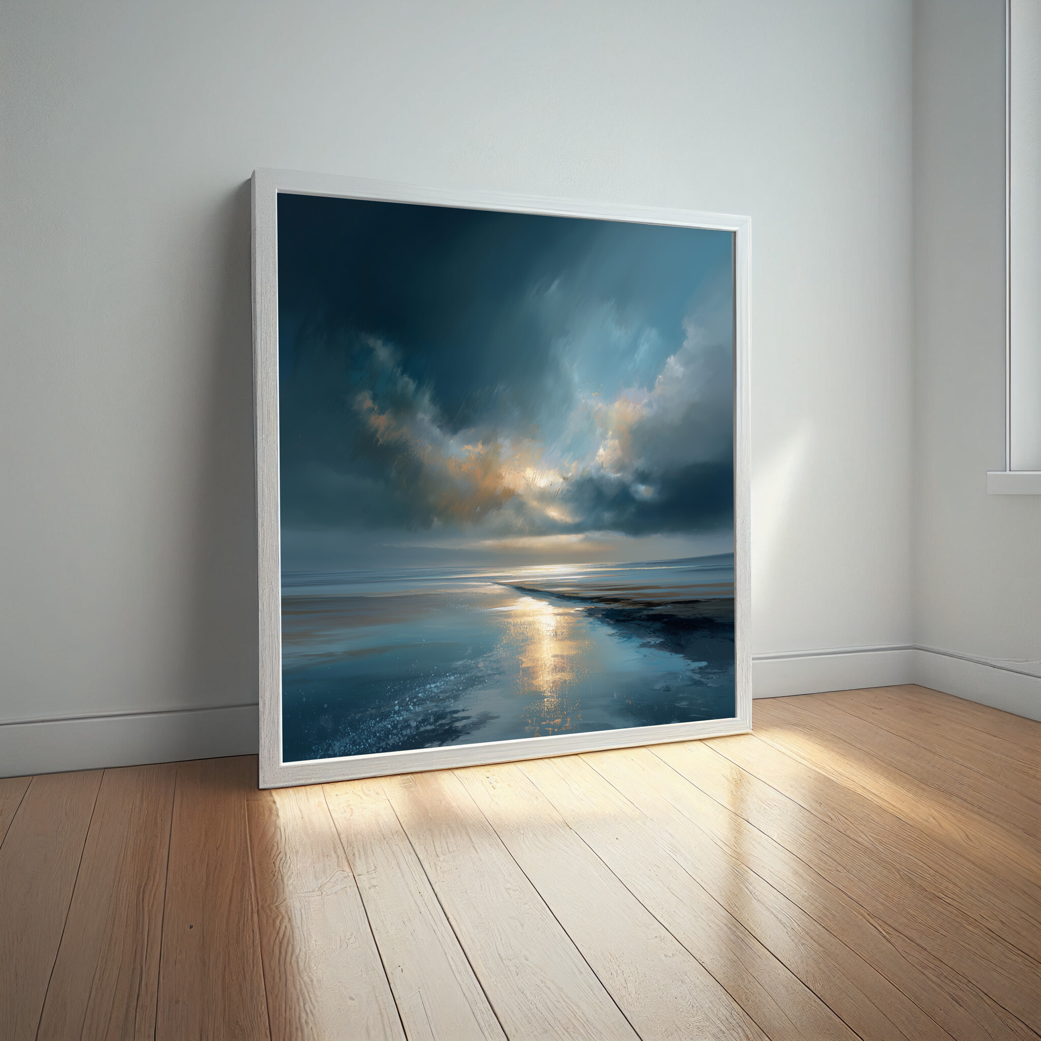 Cornwall Abstract Beach Blue Art for Living Room | Warm Tones Canvas Wall Art