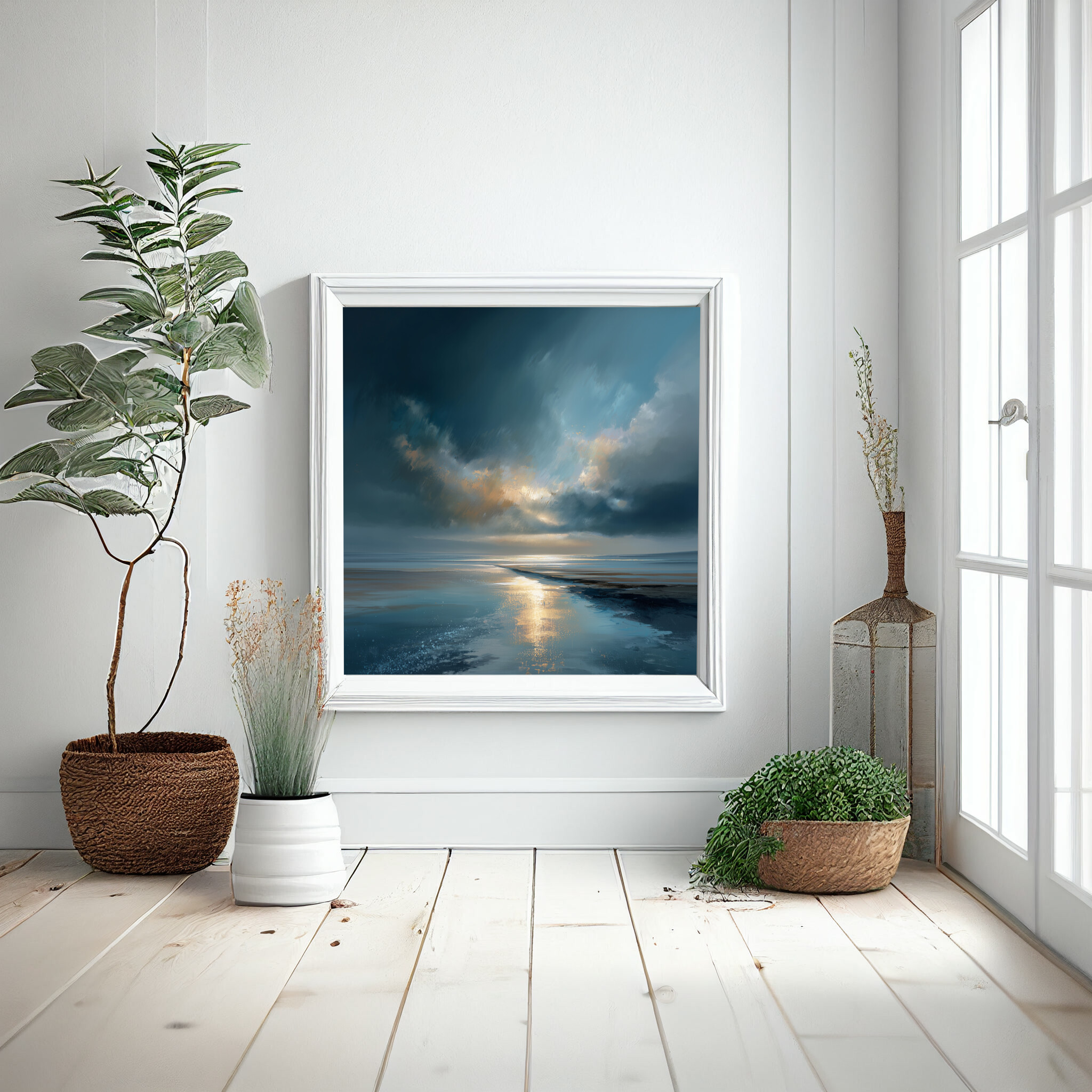 Cornwall Abstract Beach Blue Art for Living Room | Warm Tones Canvas Wall Art